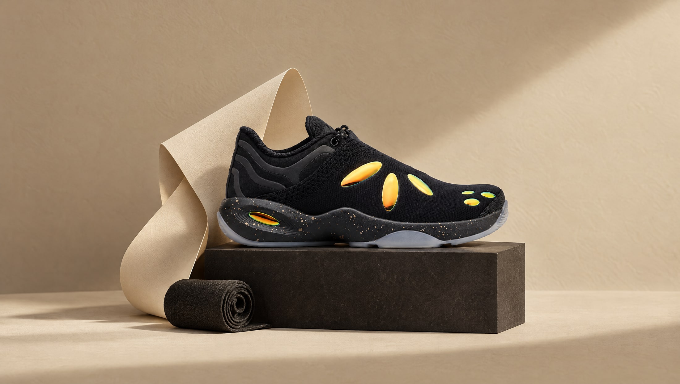 Illustrative 741 campaign image: shoe material presentation stilllife